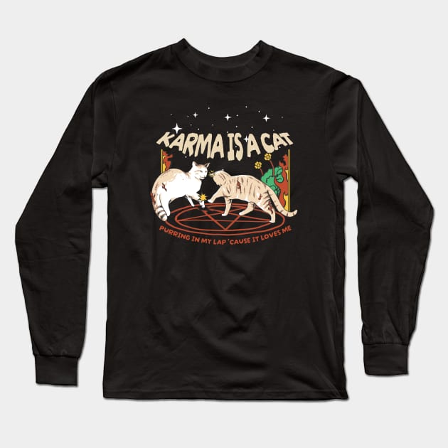 karma is a cat - vintage Long Sleeve T-Shirt by SUMAMARU